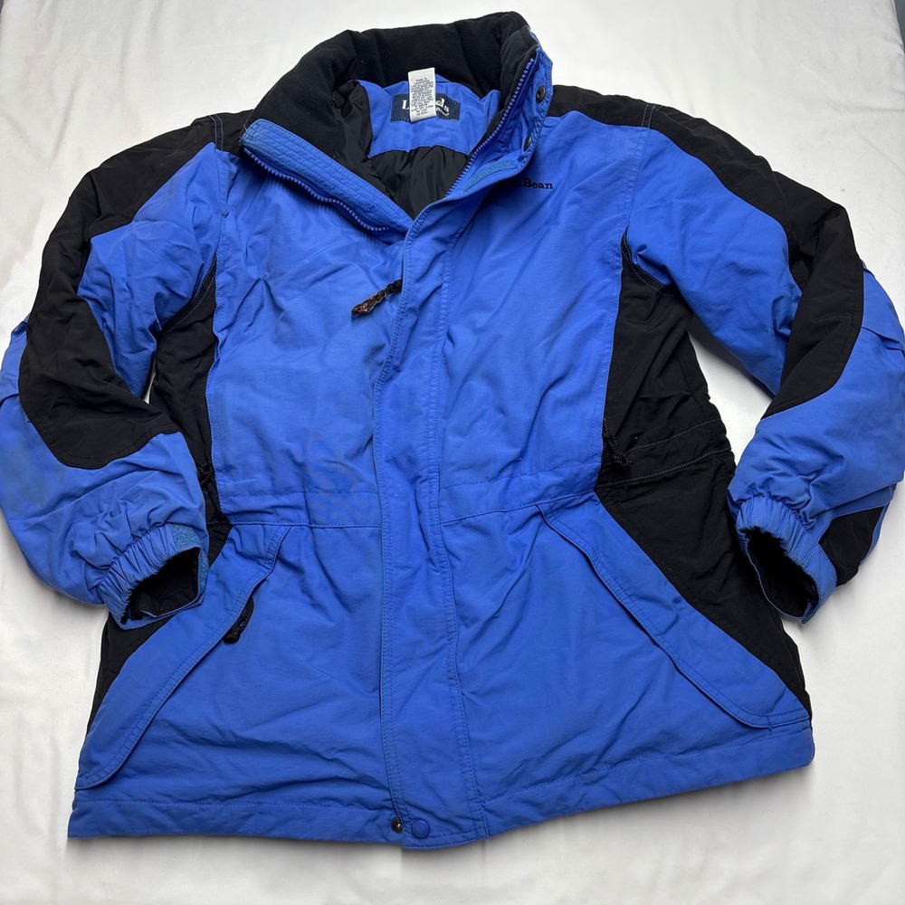 LL Bean Kids Blue Black Colorblock Insulated Winter Parka Jacket Large 14-16